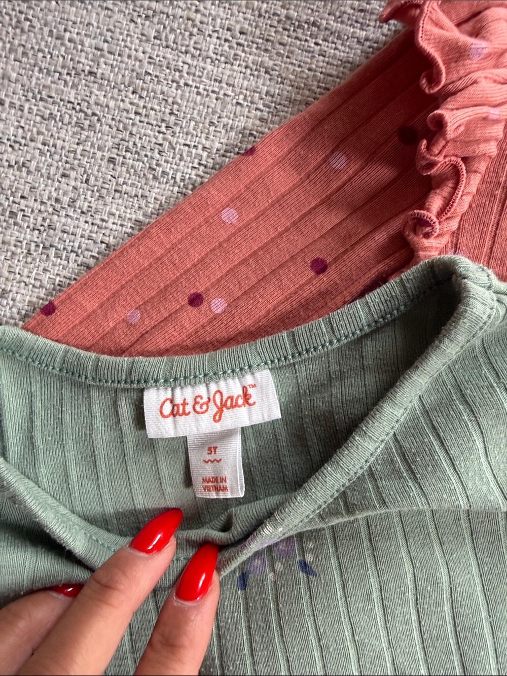 Cat & Jack Ruffled Ribbed Long-Sleeve Tops - Green & Rust - Picture 2 of 3